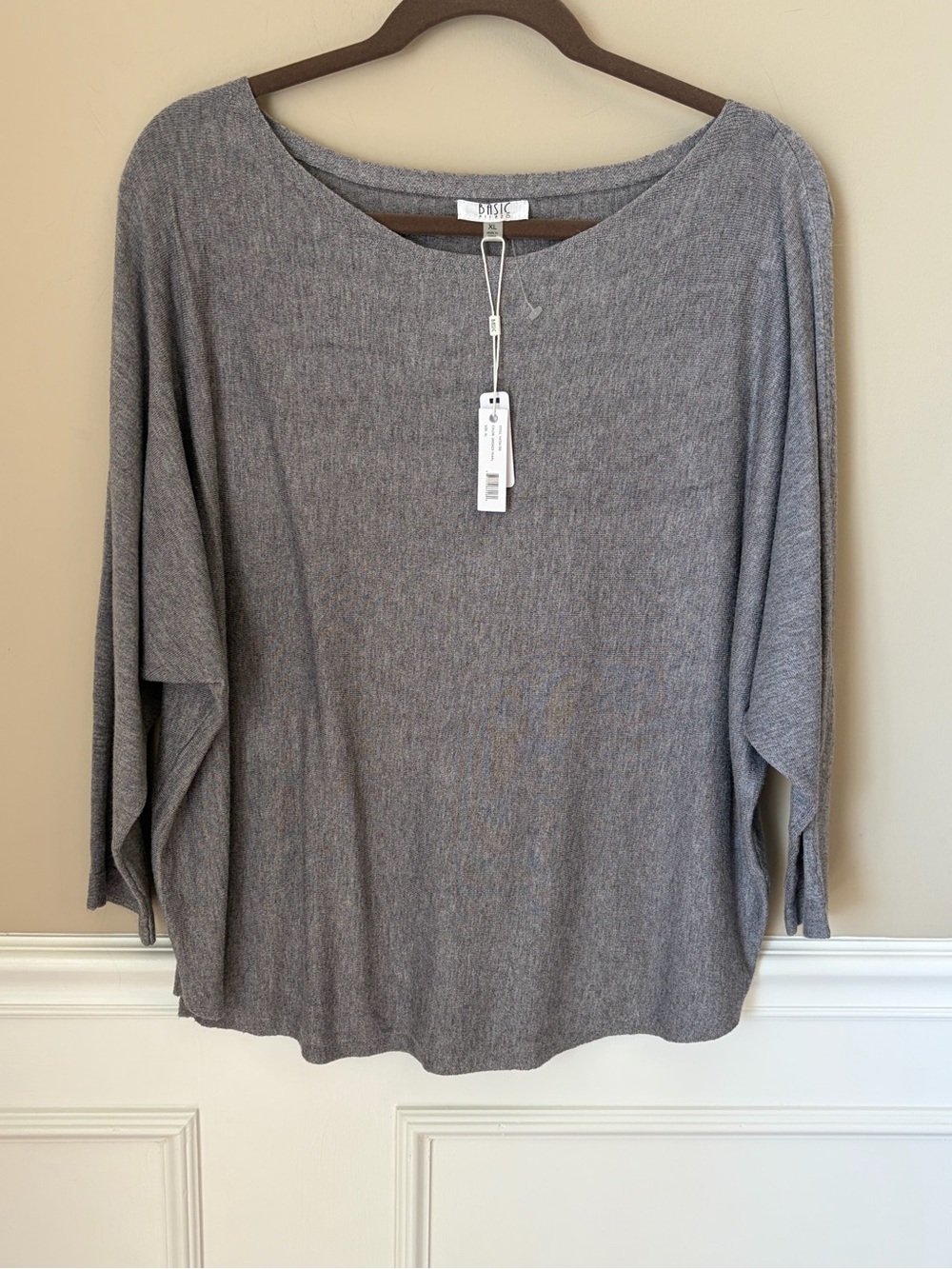 Sioni Basic Milano Gray Scoop Neck Lightweight Sweater, XL, Minimalist Relaxed
